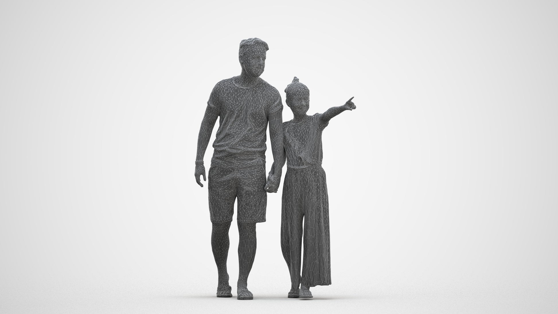 realistic 3D people man kids, render-ready for V-Ray and Corona, FBX OBJ, three-quarter front view render