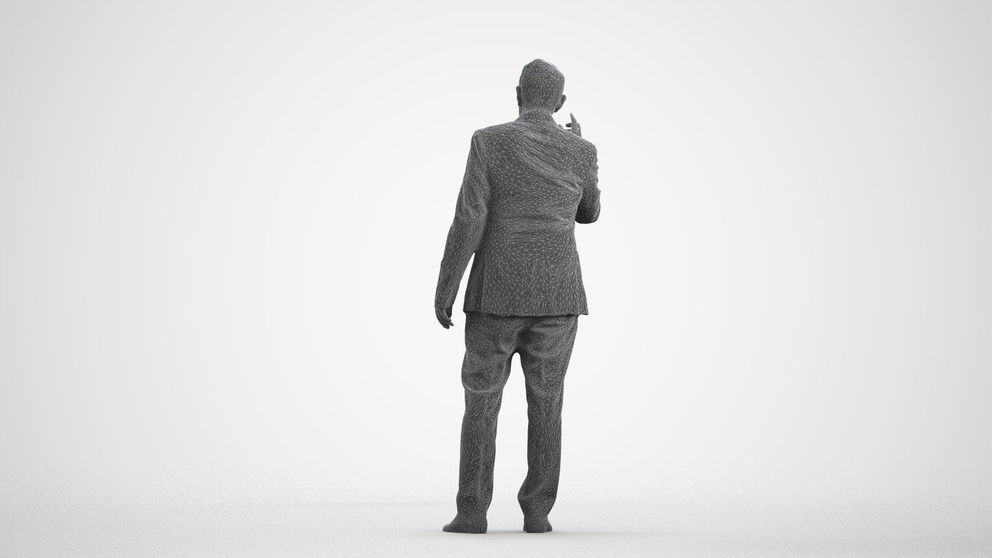 scanned 3D senior man business, photogrammetry people for Enscape and V-Ray, wireframe front view