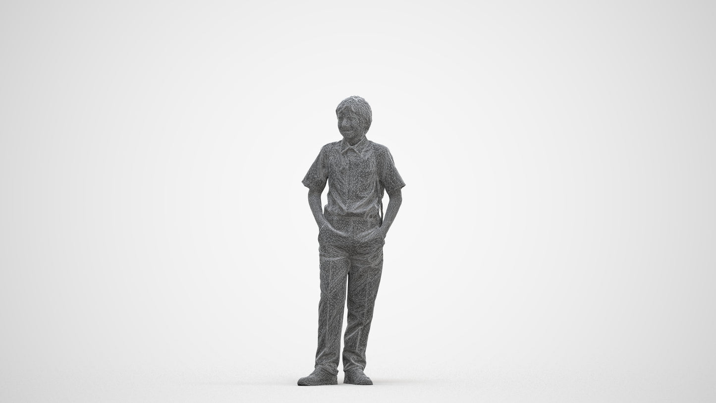 photogrammetry 3D boy kids, realistic human model archviz FBX, three-quarter front view render