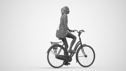 3D people model woman casual cycling, scanned human for 3ds Max rendering, wireframe side view