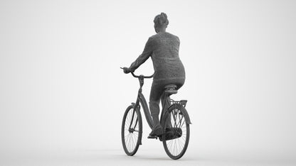 3D scanned woman cycling casual, photorealistic archviz people for Enscape and SketchUp, wireframe front view