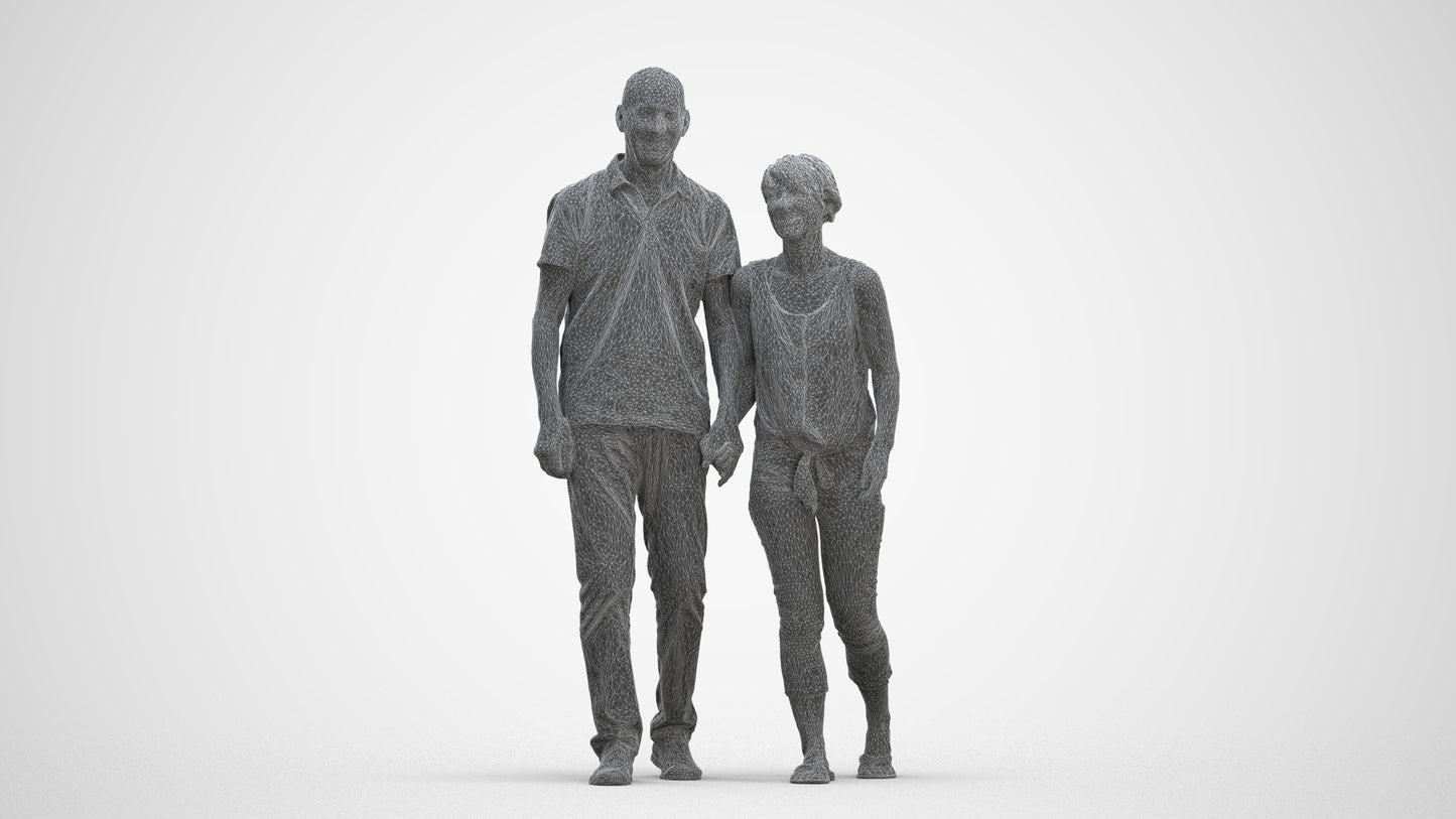 photogrammetry 3D senior woman couple, realistic human model archviz FBX, three-quarter front view render