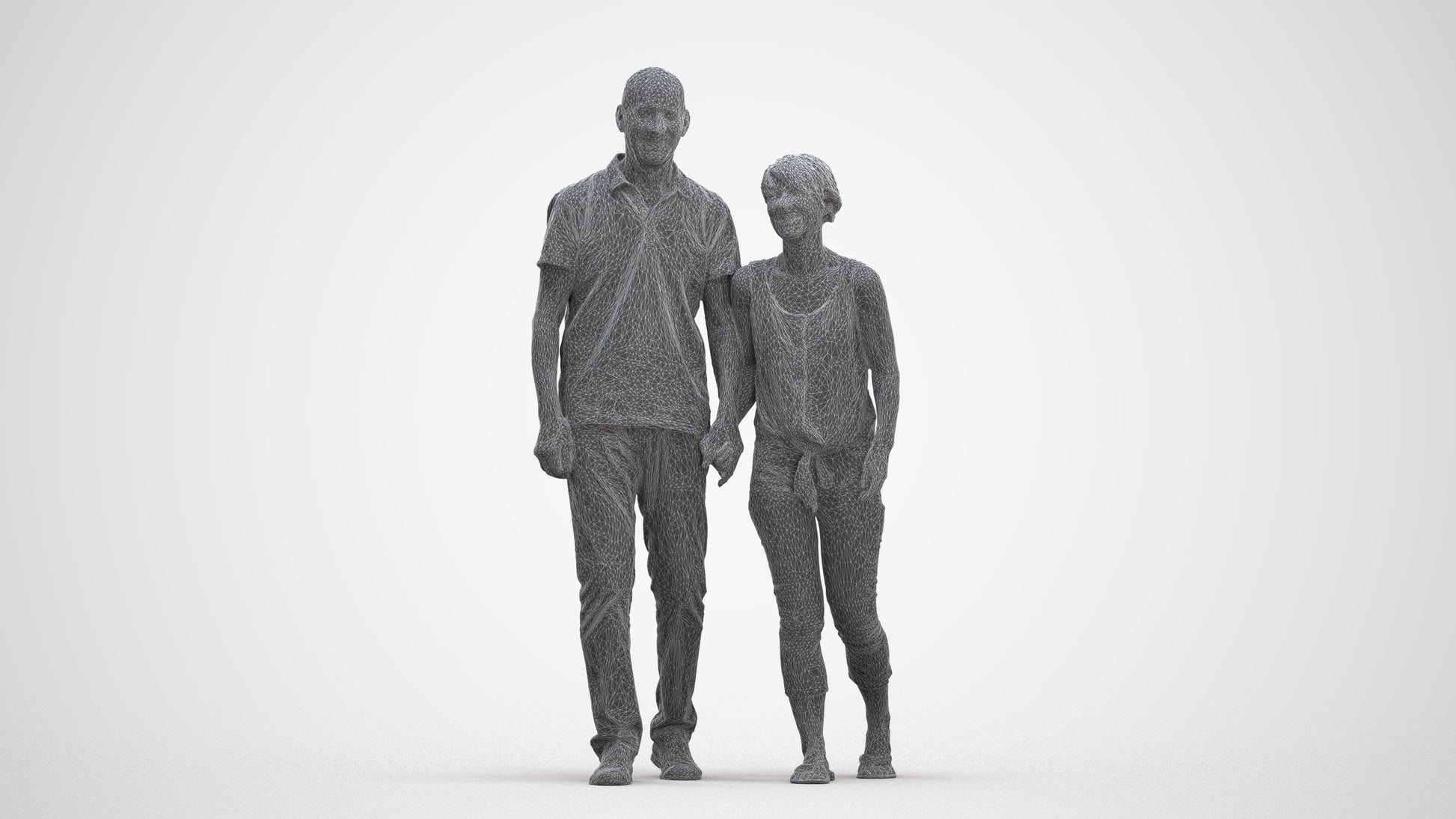 photogrammetry 3D senior woman couple, realistic human model archviz FBX, three-quarter front view render