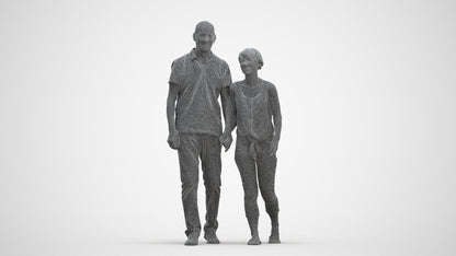 photogrammetry 3D senior woman couple, realistic human model archviz FBX, three-quarter front view render
