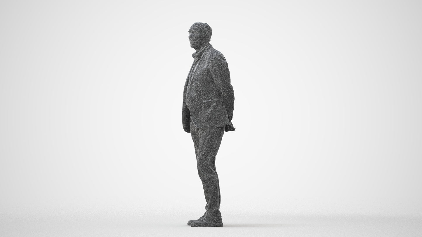 realistic 3D human senior man business standing, archviz people FBX OBJ for Blender, square thumbnail