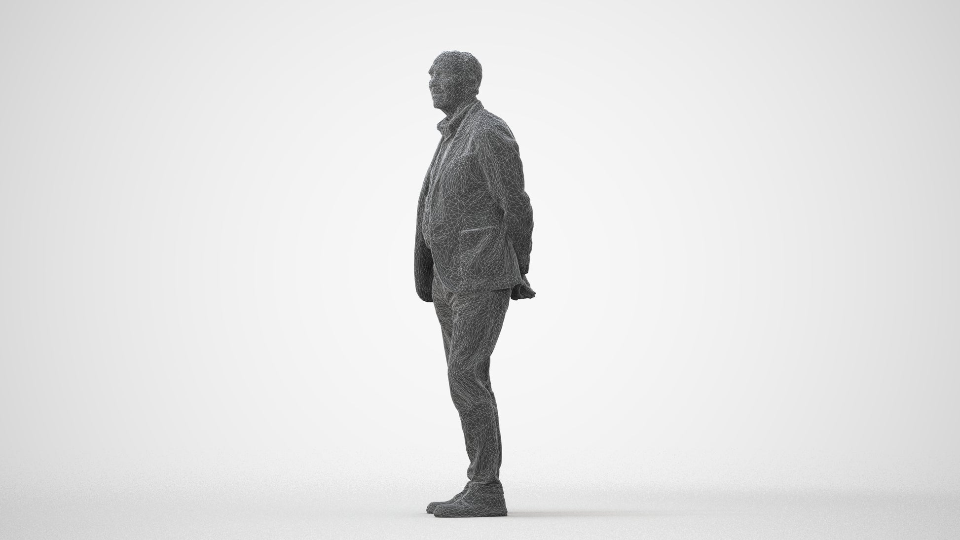 realistic 3D human senior man business standing, archviz people FBX OBJ for Blender, square thumbnail