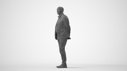 realistic 3D human senior man business standing, archviz people FBX OBJ for Blender, square thumbnail
