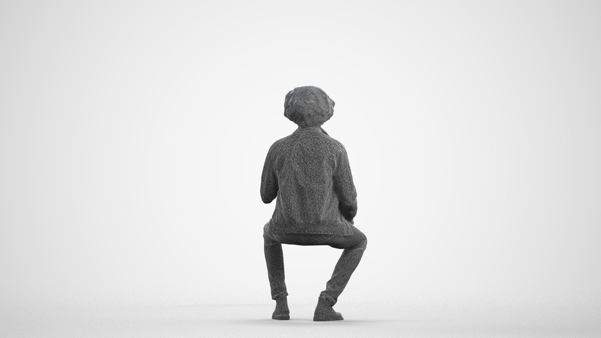 scanned 3D man casual sitting, photogrammetry people for Enscape and V-Ray, wireframe front view