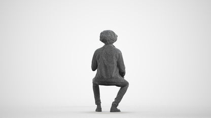 scanned 3D man casual sitting, photogrammetry people for Enscape and V-Ray, wireframe front view
