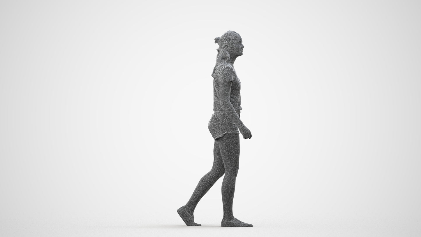 photogrammetry 3D girl casual standing, realistic human model archviz FBX, wireframe side view