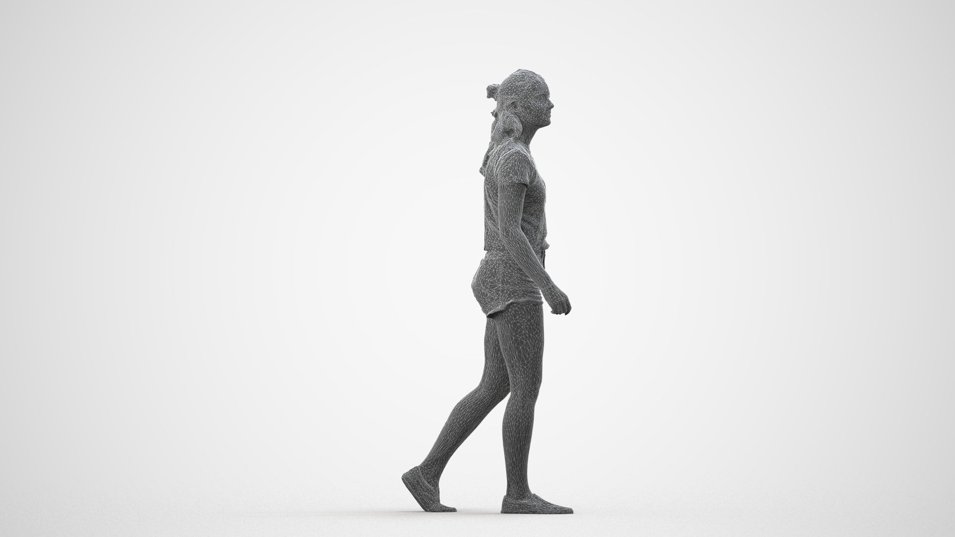 photogrammetry 3D girl casual standing, realistic human model archviz FBX, wireframe side view