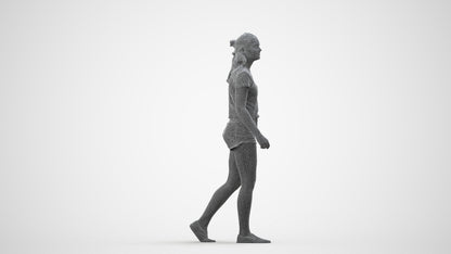 photogrammetry 3D girl casual standing, realistic human model archviz FBX, wireframe side view