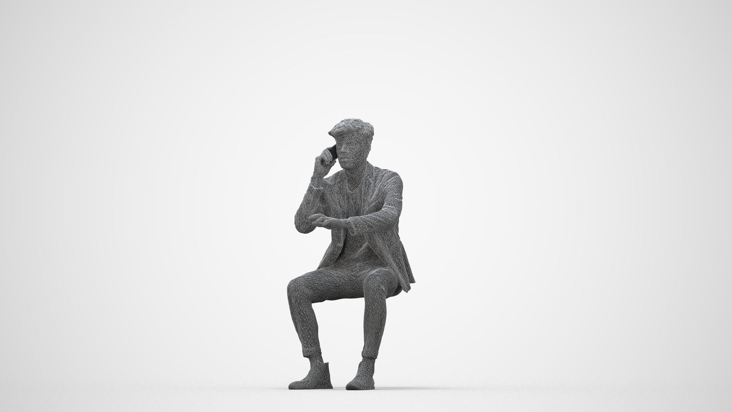 3D scanned man business, photorealistic archviz people for Enscape and SketchUp, wireframe back view