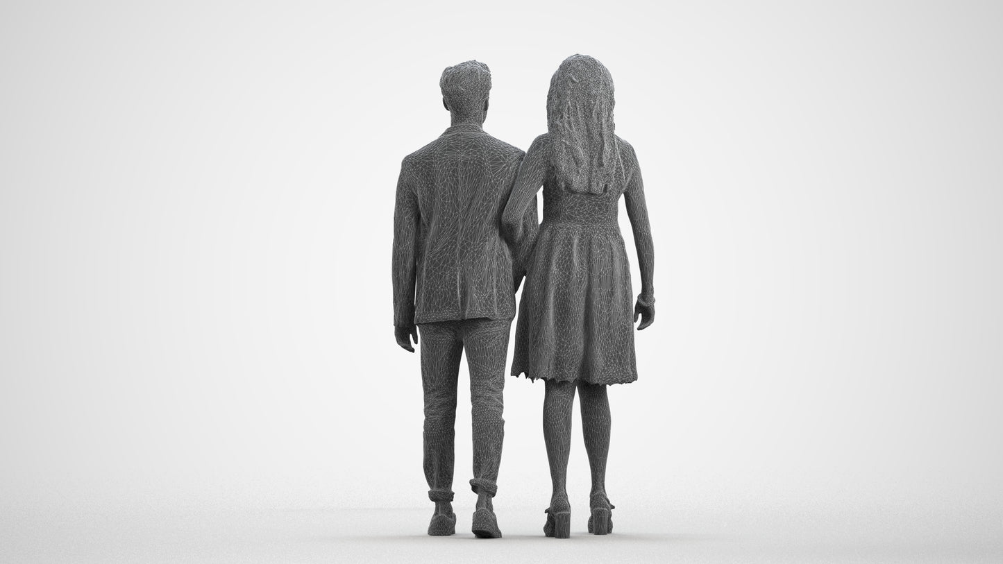 realistic 3D people woman formal couple, render-ready for V-Ray and Corona, FBX OBJ, wireframe front view