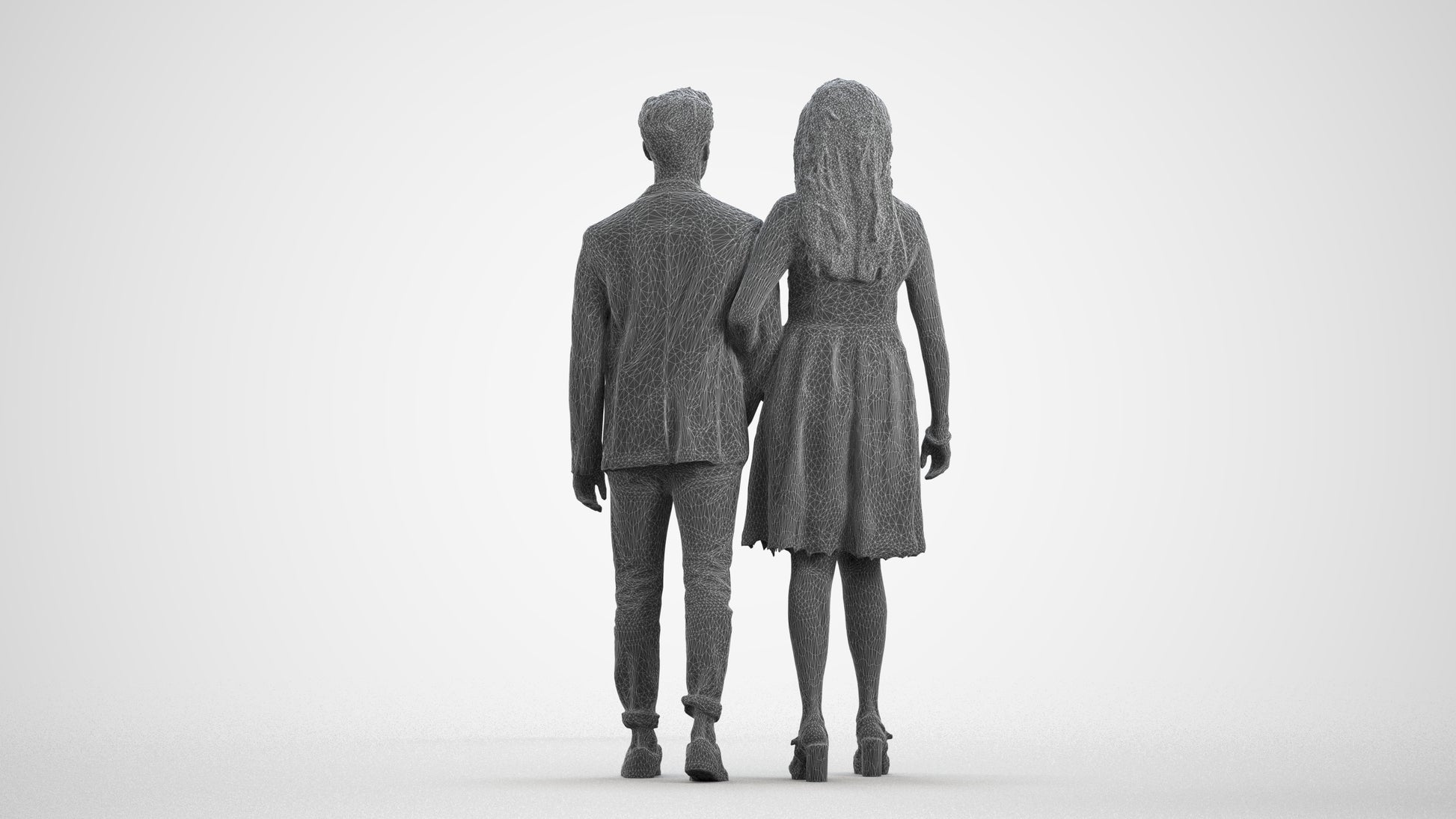 realistic 3D people woman formal couple, render-ready for V-Ray and Corona, FBX OBJ, wireframe front view