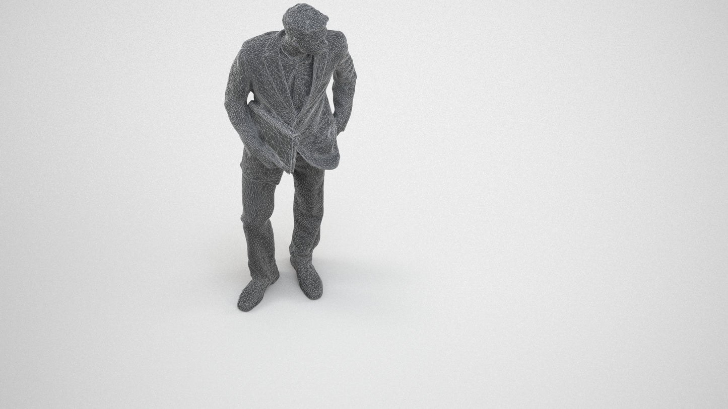 3D people model man business, scanned human for 3ds Max rendering, wireframe three-quarter view