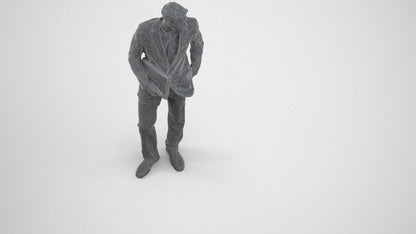 3D people model man business, scanned human for 3ds Max rendering, wireframe three-quarter view