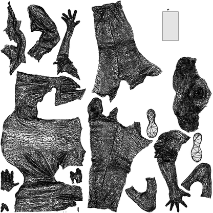 3D people model woman casual standing, scanned human for 3ds Max rendering, wireframe top-down view