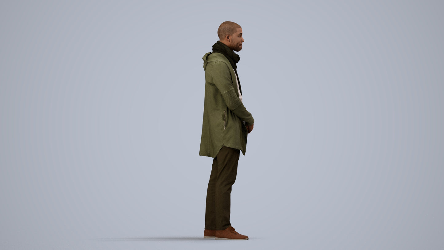 realistic 3D man casual standing, scanned archviz people for Blender and 3ds Max, side view render