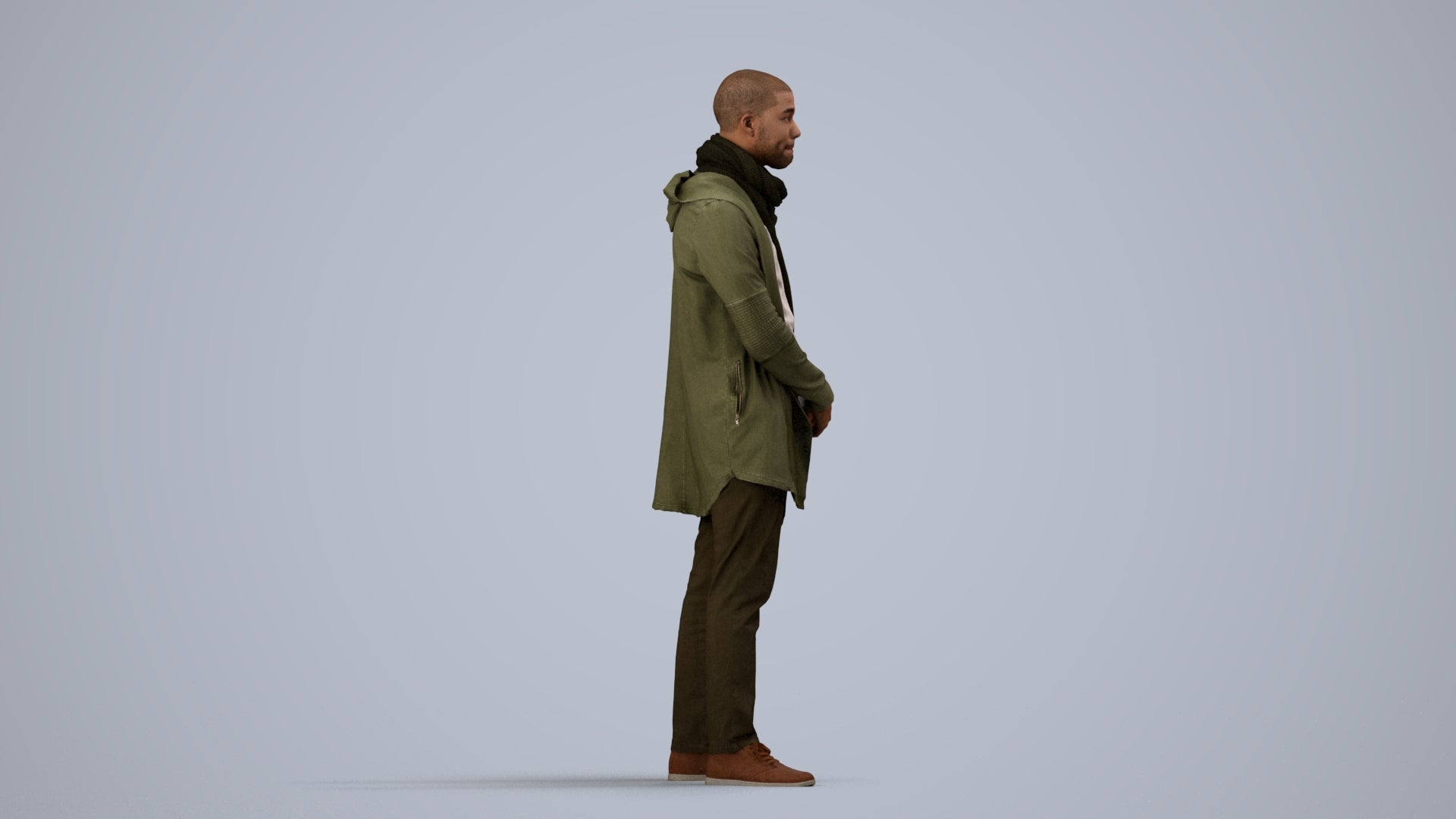 realistic 3D man casual standing, scanned archviz people for Blender and 3ds Max, side view render