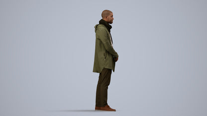 realistic 3D man casual standing, scanned archviz people for Blender and 3ds Max, side view render