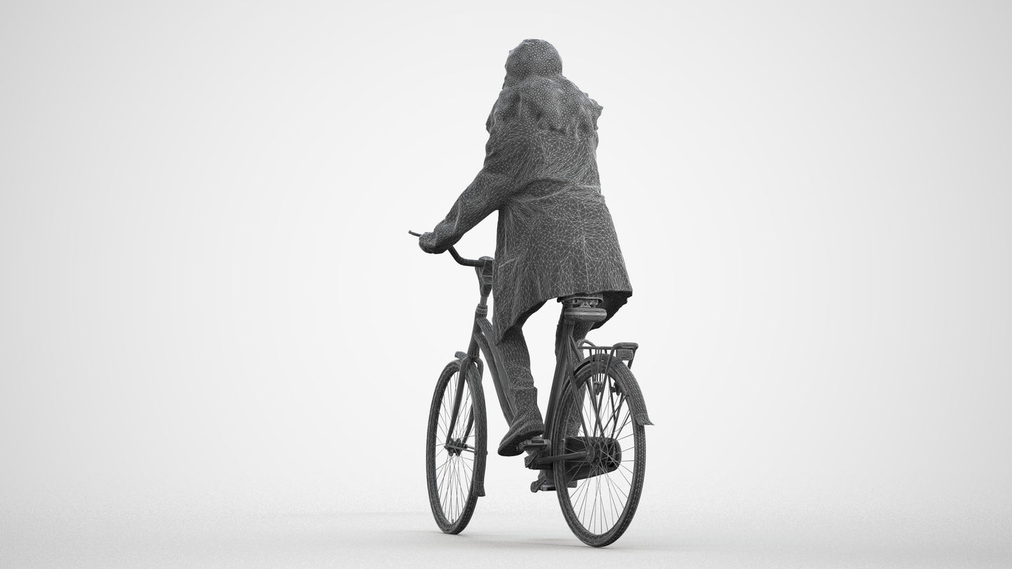 scanned 3D woman casual cycling, photogrammetry people for Enscape and V-Ray, wireframe front view