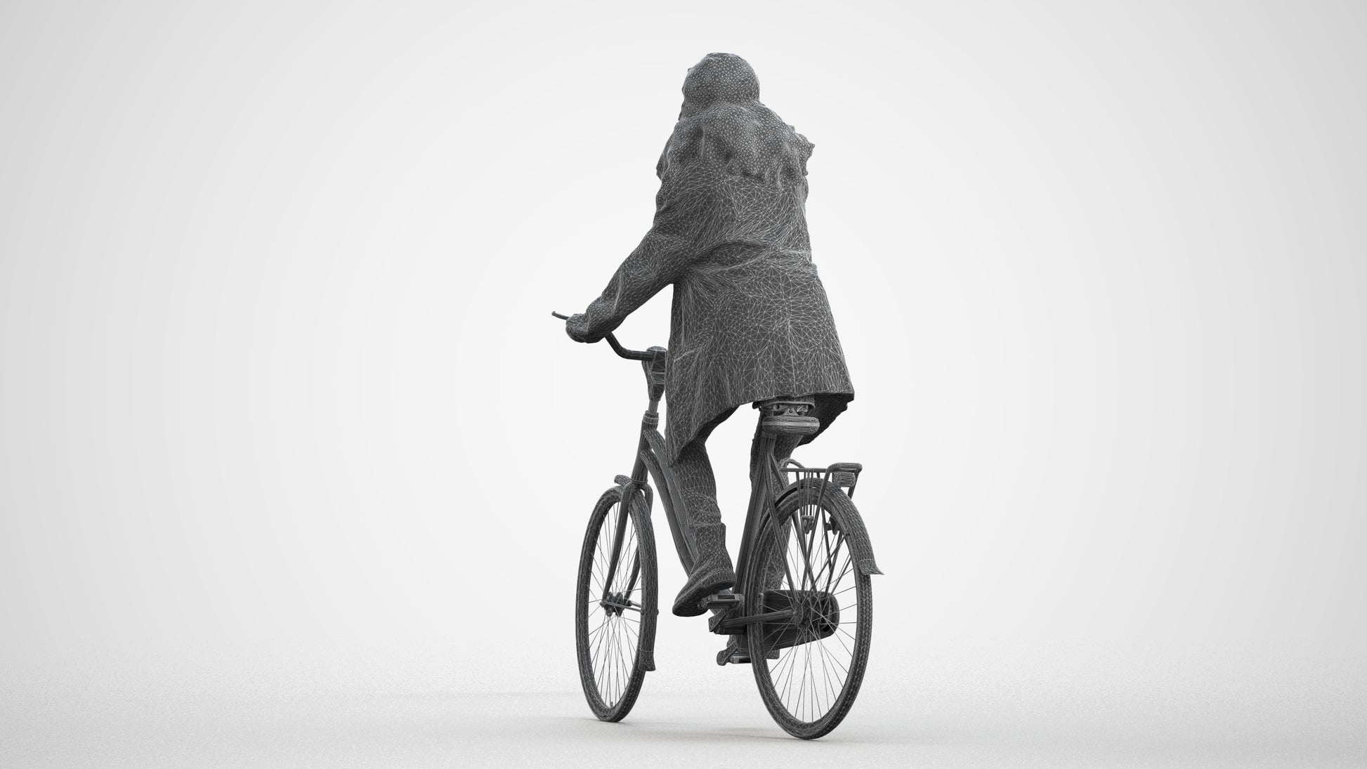 scanned 3D woman casual cycling, photogrammetry people for Enscape and V-Ray, wireframe front view