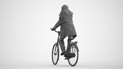 scanned 3D woman casual cycling, photogrammetry people for Enscape and V-Ray, wireframe front view