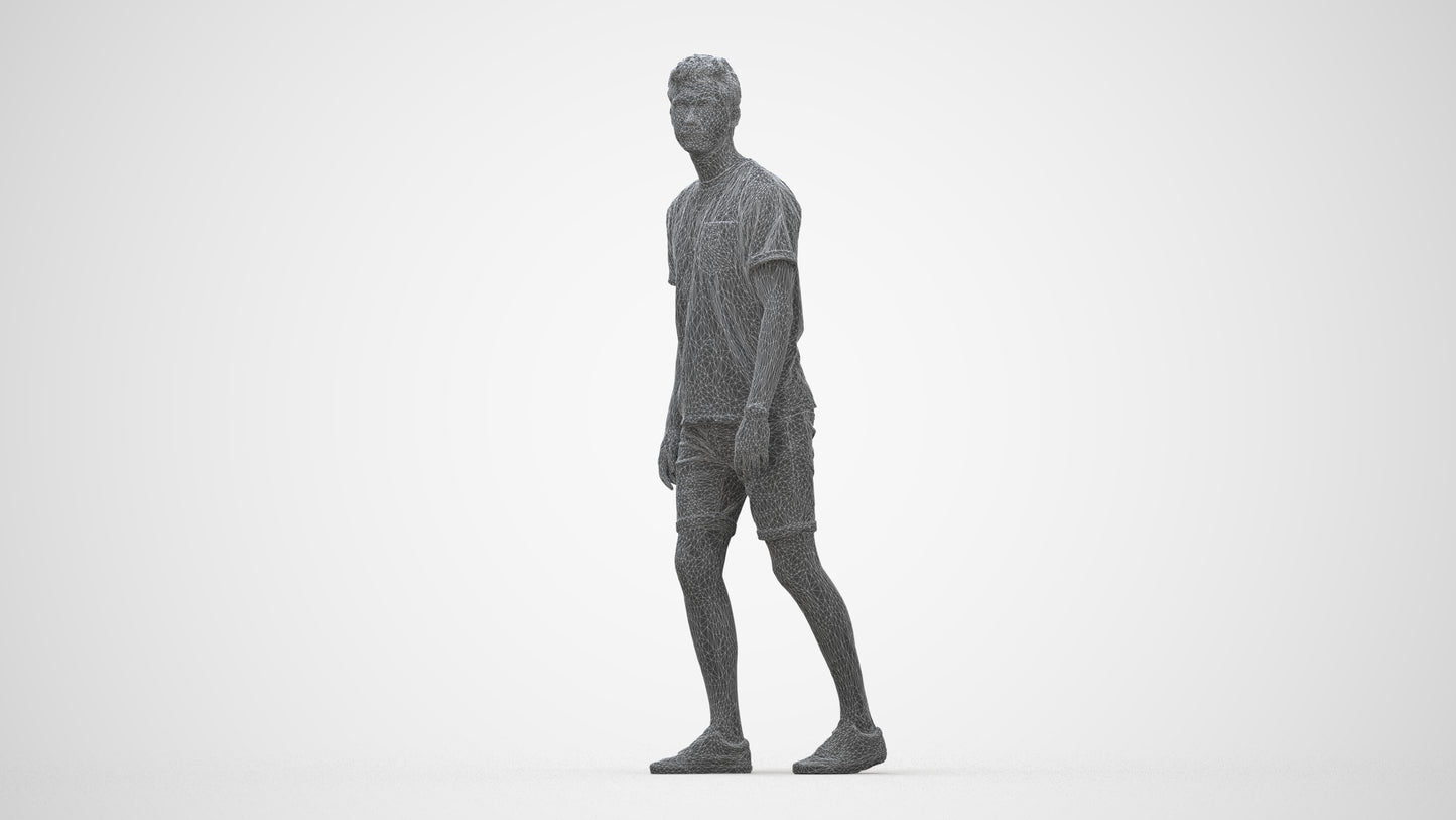 scanned 3D man casual walking, photogrammetry people for Enscape and V-Ray, wireframe back view