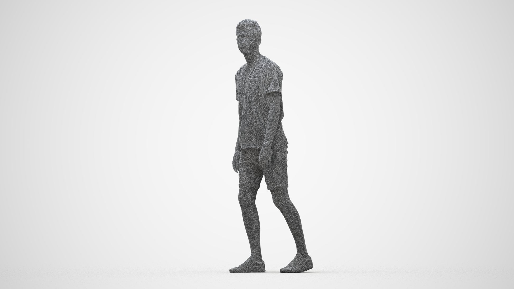 scanned 3D man casual walking, photogrammetry people for Enscape and V-Ray, wireframe back view