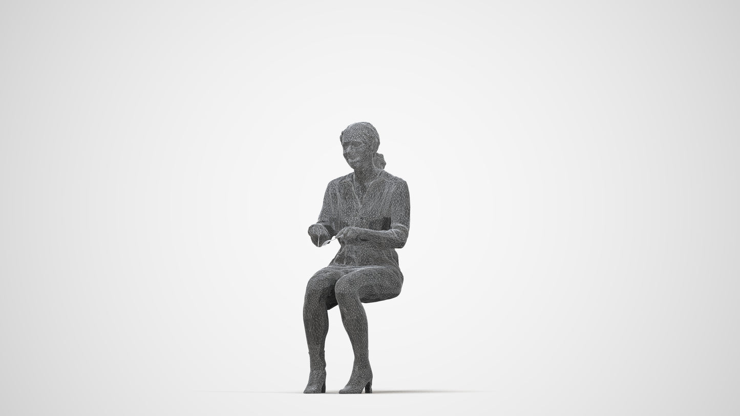 photogrammetry 3D woman casual business, realistic human model archviz FBX, wireframe back view