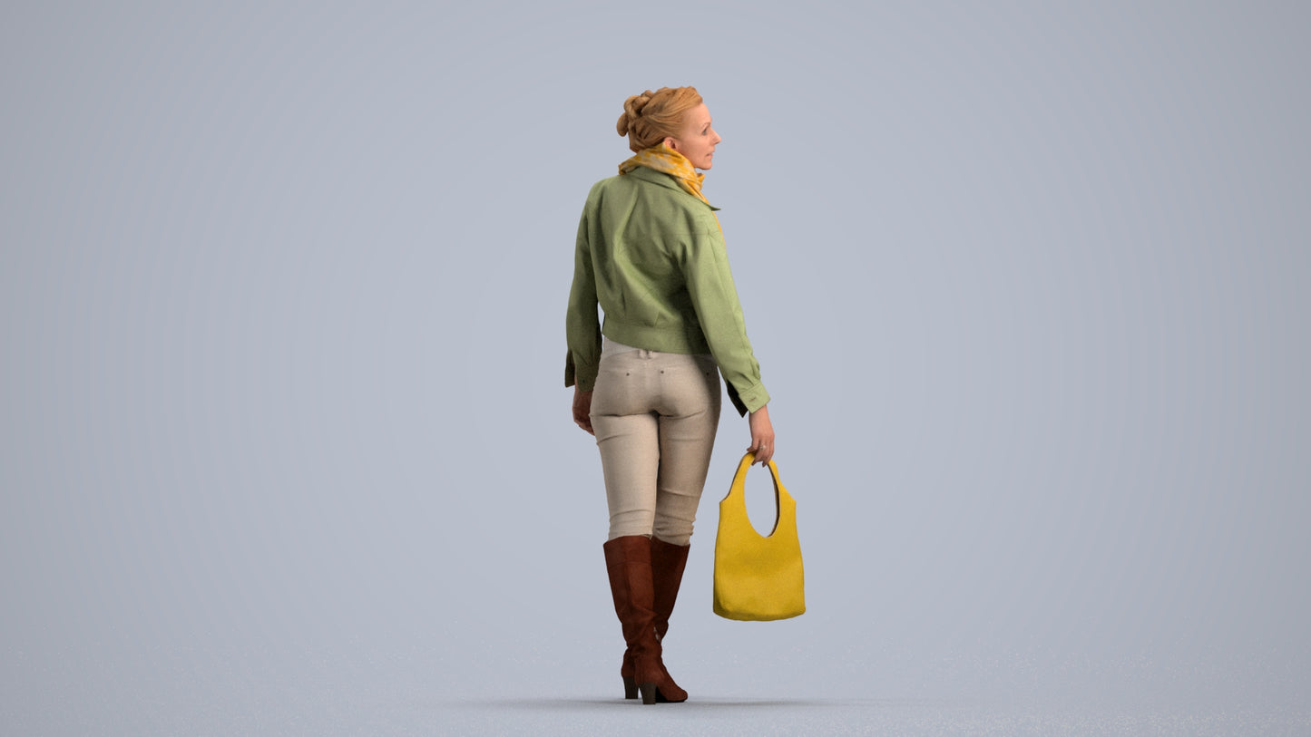 realistic 3D human woman casual walking, archviz people FBX OBJ for Blender, front view render