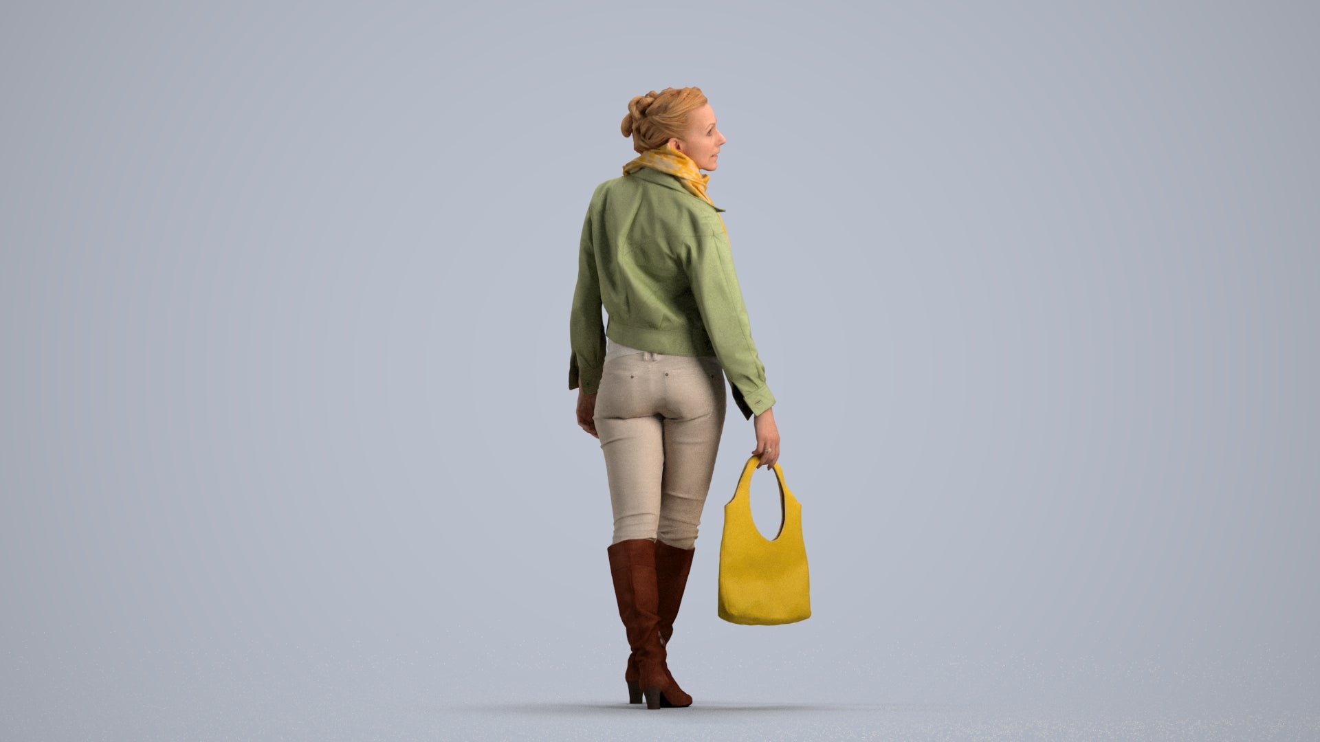 realistic 3D human woman casual walking, archviz people FBX OBJ for Blender, front view render
