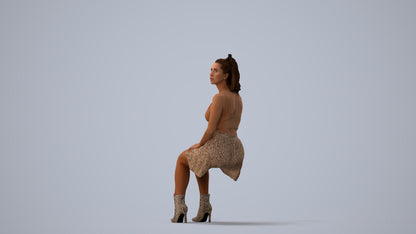 scanned 3D woman casual sitting, photogrammetry people for Enscape and V-Ray, three-quarter view render