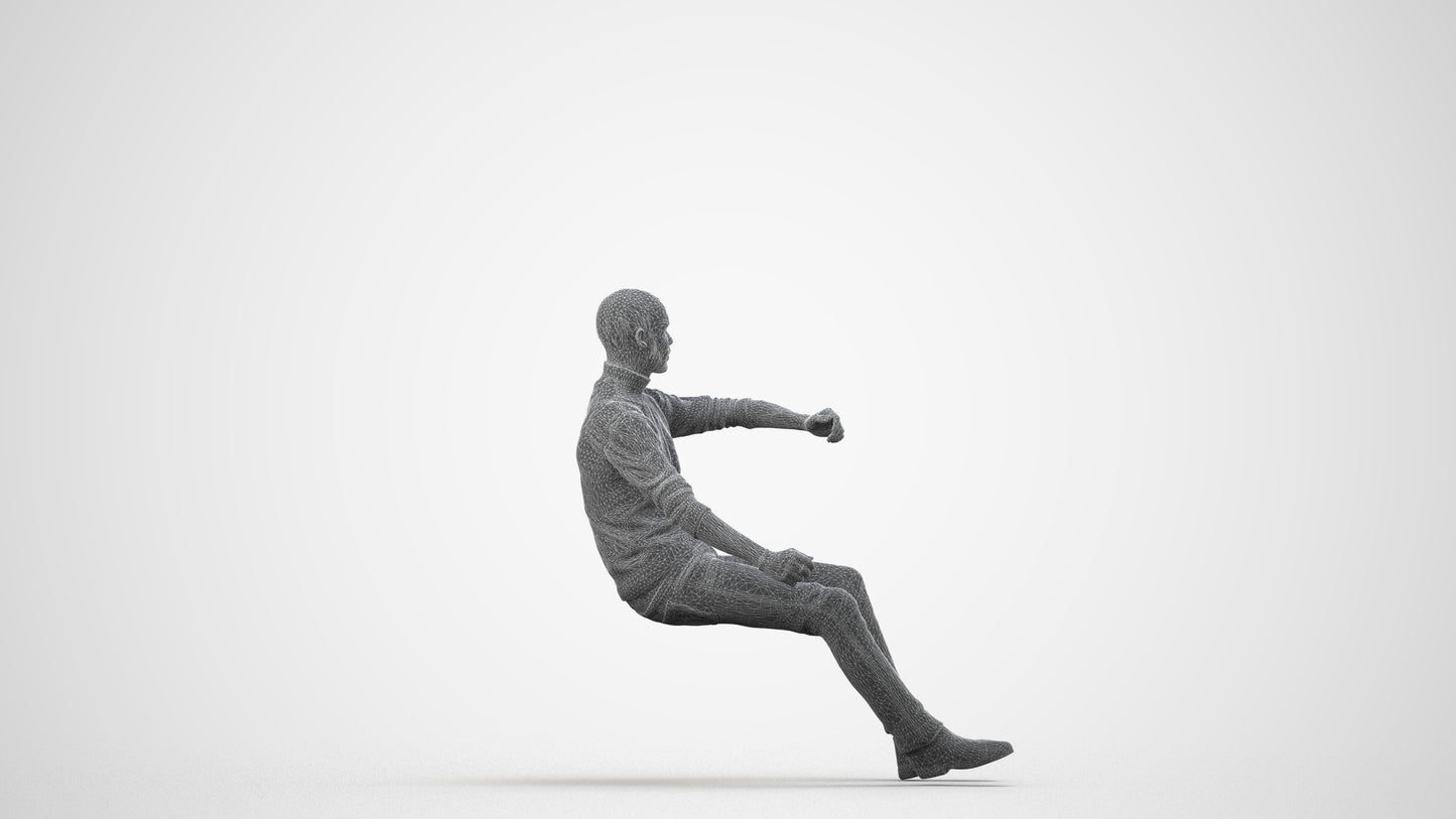3D people model man casual driving, scanned human for 3ds Max rendering, wireframe side view
