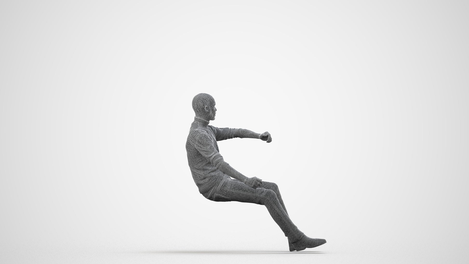 3D people model man casual driving, scanned human for 3ds Max rendering, wireframe side view