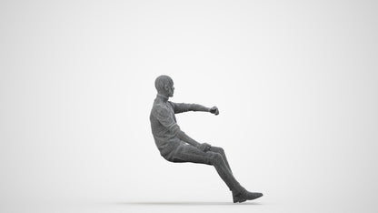 3D people model man casual driving, scanned human for 3ds Max rendering, wireframe side view