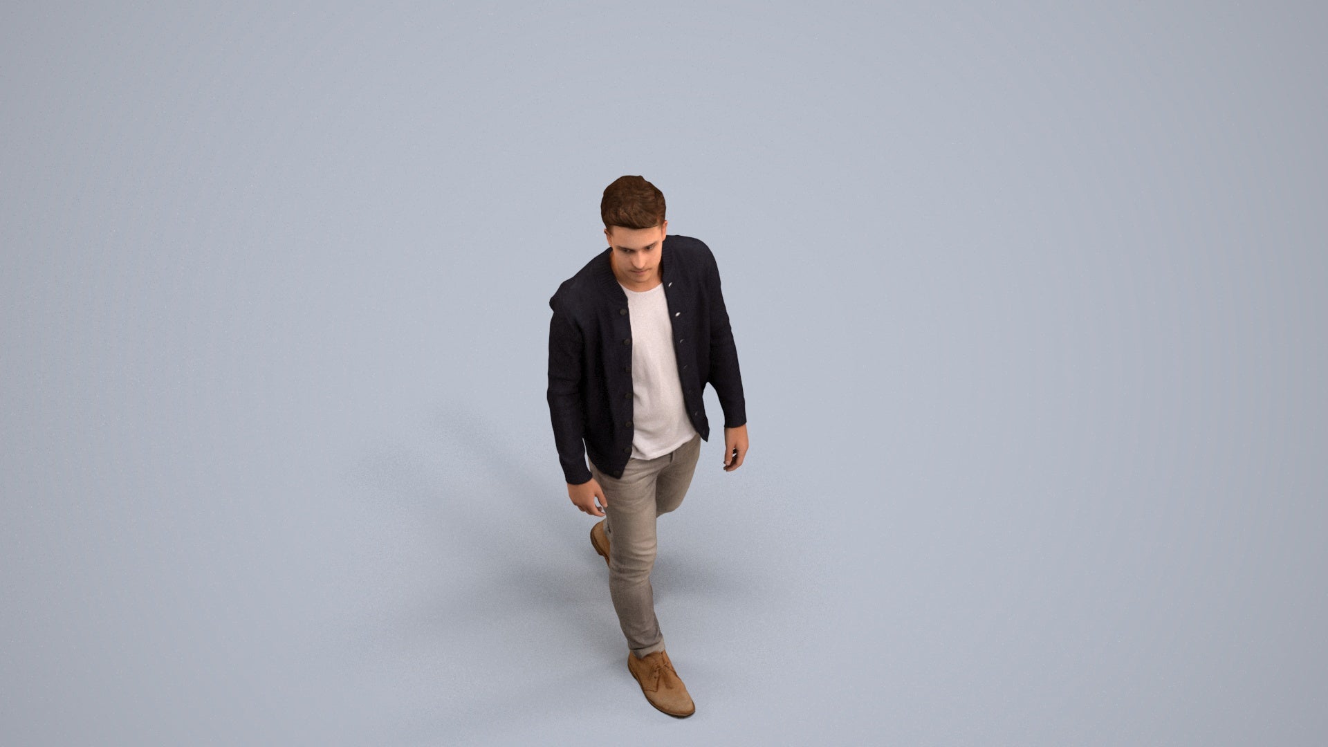 realistic 3D human man casual walking, archviz people FBX OBJ for Blender, back view render