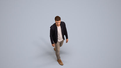 realistic 3D human man casual walking, archviz people FBX OBJ for Blender, back view render