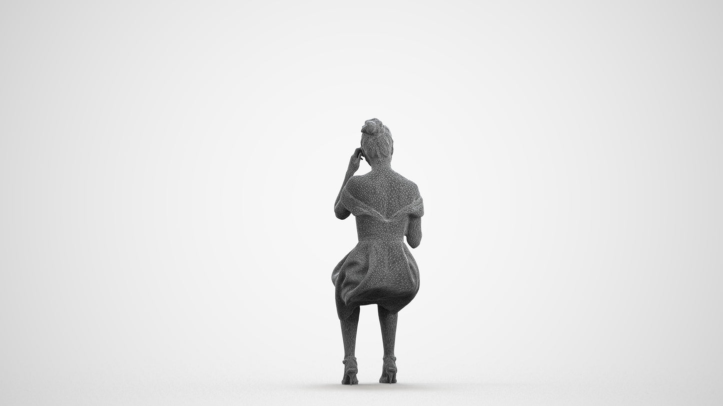 3D scanned woman formalaffairs formal, photorealistic archviz people for Enscape and SketchUp, wireframe front view