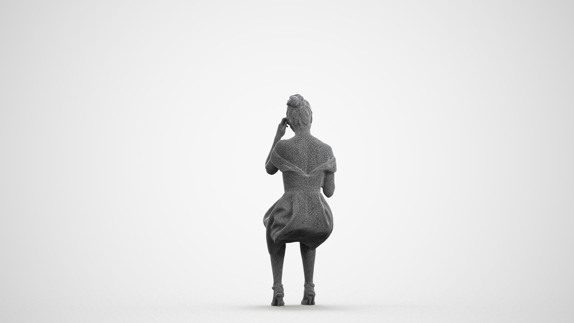 3D scanned woman formalaffairs formal, photorealistic archviz people for Enscape and SketchUp, wireframe front view