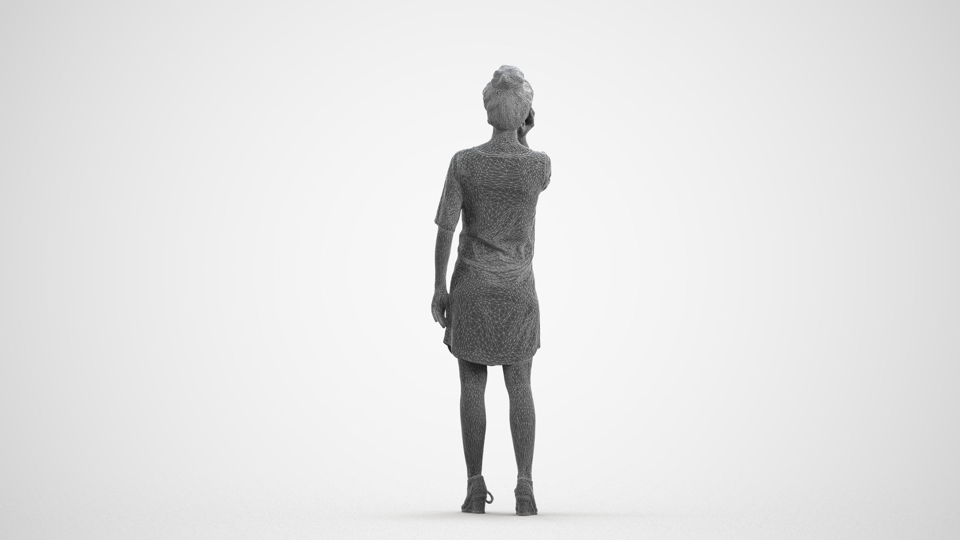 scanned 3D woman casual standing, photogrammetry people for Enscape and V-Ray, wireframe front view