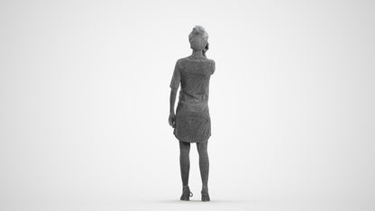 scanned 3D woman casual standing, photogrammetry people for Enscape and V-Ray, wireframe front view