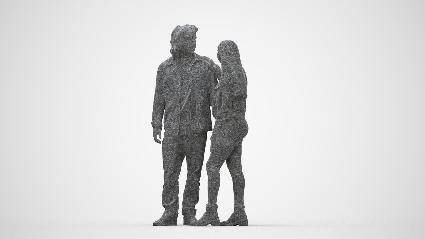 realistic 3D woman casual couple, scanned archviz people for Blender and 3ds Max, wireframe back view
