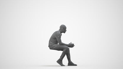 photogrammetry 3D man casual sitting, realistic human model archviz FBX, wireframe side view