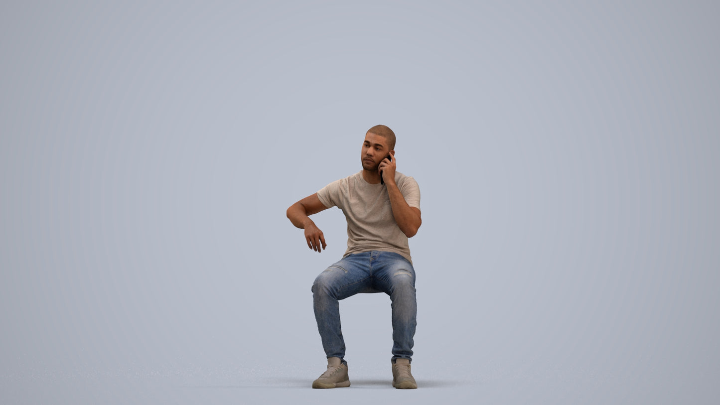 realistic 3D human man casual sitting, archviz people FBX OBJ for Blender, standing pose render