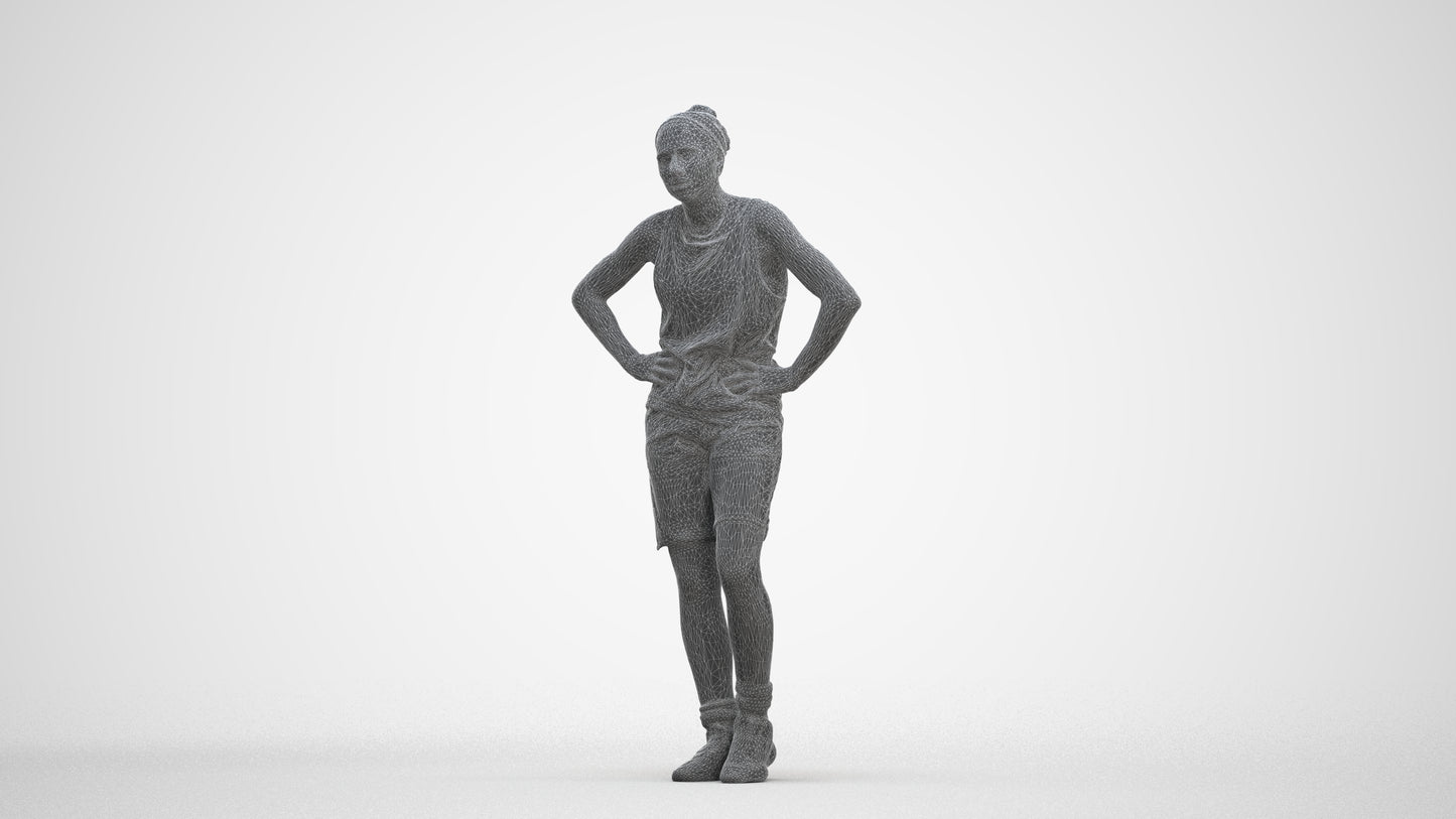 realistic 3D human woman sport, archviz people FBX OBJ for Blender, three-quarter front view render