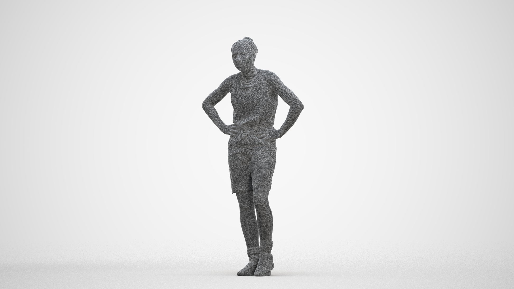 realistic 3D human woman sport, archviz people FBX OBJ for Blender, three-quarter front view render