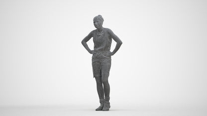 realistic 3D human woman sport, archviz people FBX OBJ for Blender, three-quarter front view render