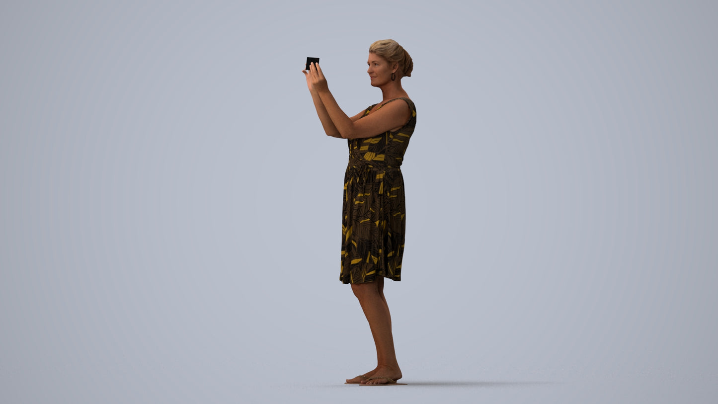 realistic 3D people woman casual standing, render-ready for V-Ray and Corona, FBX OBJ, three-quarter view render